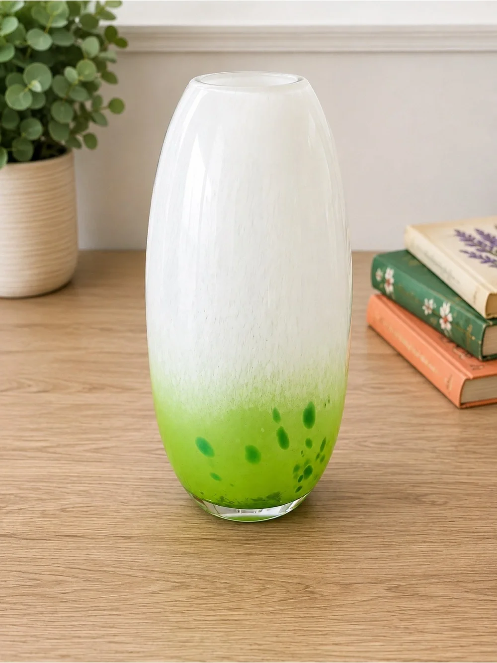 HD Designs Kaleidoscope Collection Handblown Glass Vase – White & Green